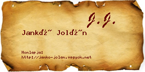 Jankó Jolán névjegykártya